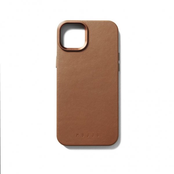 Mujjo iPhone 15 -kotelo, täysnahkainen, tummanruskea