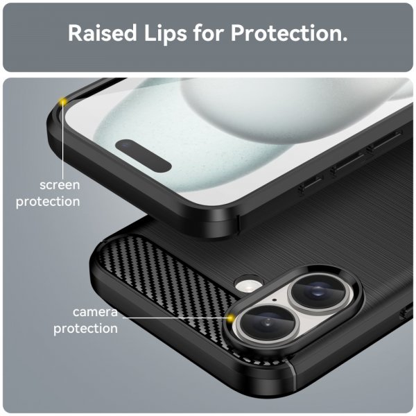 iPhone 16 Kuori Harjattu hiilikuitukuvio Musta