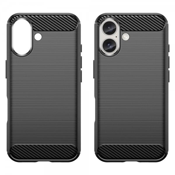 iPhone 16 Plus -kuori, harjattu hiilikuitukuvio, musta