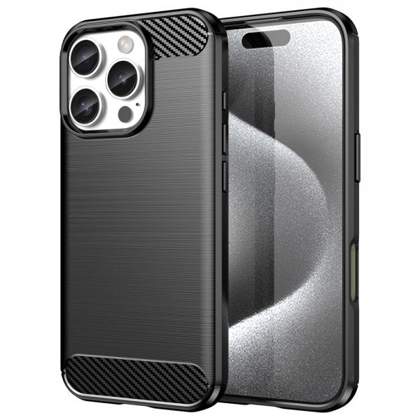 iPhone 16 Pro Max -kuoret harjattua hiilikuitukuviota, musta