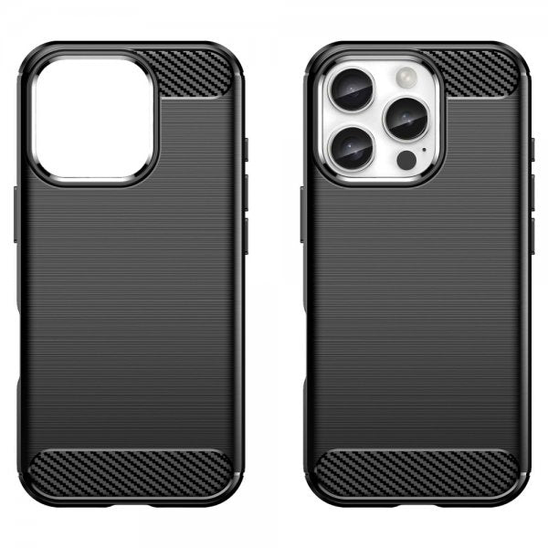 iPhone 16 Pro Max -kuoret harjattua hiilikuitukuviota, musta