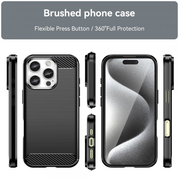 iPhone 16 Pro Max -kuoret harjattua hiilikuitukuviota, musta