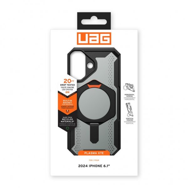Urban Armor Gear (UAG) iPhone 16 -suojakuori Plasma XTE MagSafe, musta/oranssi