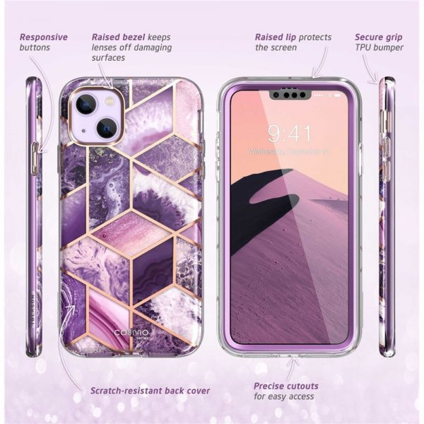 Supcase iPhone 14 Plus -kuori, Cosmo Purple Marble