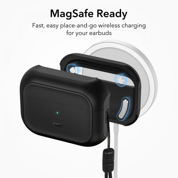 ESR AirPods Pro/AirPods Pro 2 -suojakuori Orbit Hybrid HaloLock musta