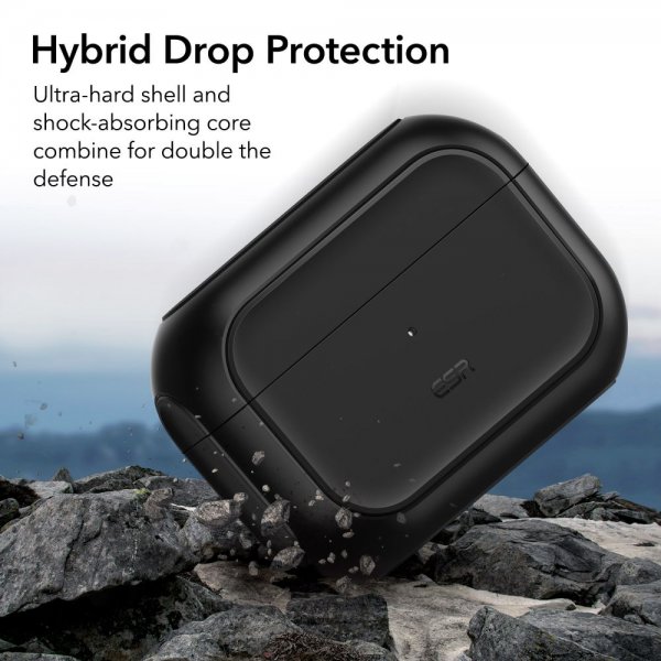 ESR AirPods Pro/AirPods Pro 2 -suojakuori Orbit Hybrid HaloLock musta