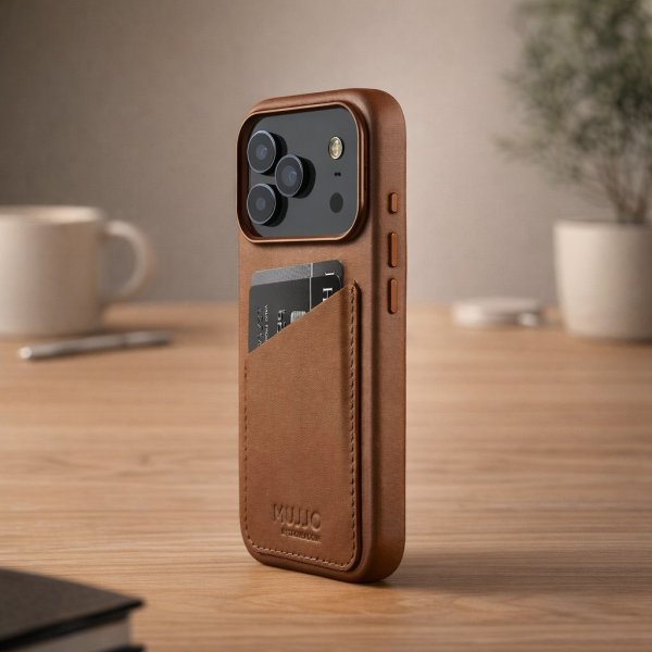 Mujjo iPhone 17 Pro Kuori Täysnahkainen Lompakkokotelo MagSafe Ruskea