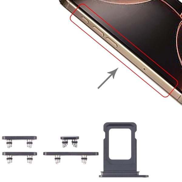 Painikkeet ja SIM-korttipidike iPhone 15 Prolle ja 15 Pro Maxille - Musta