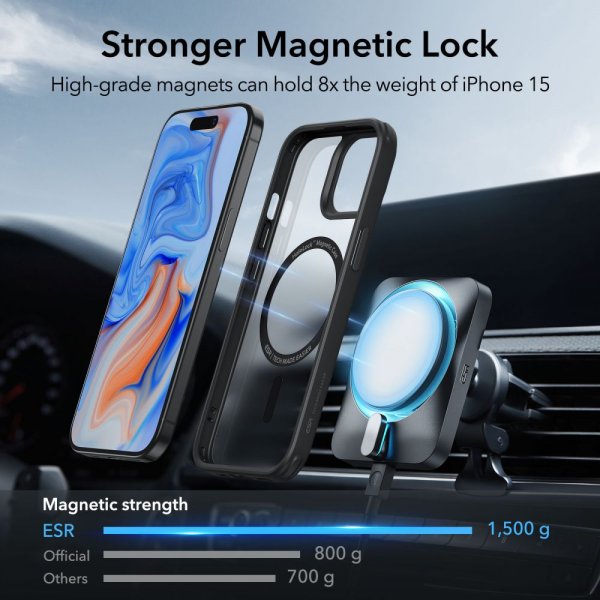 ESR iPhone 15 Classic Hybrid HaloLock -kuori, musta