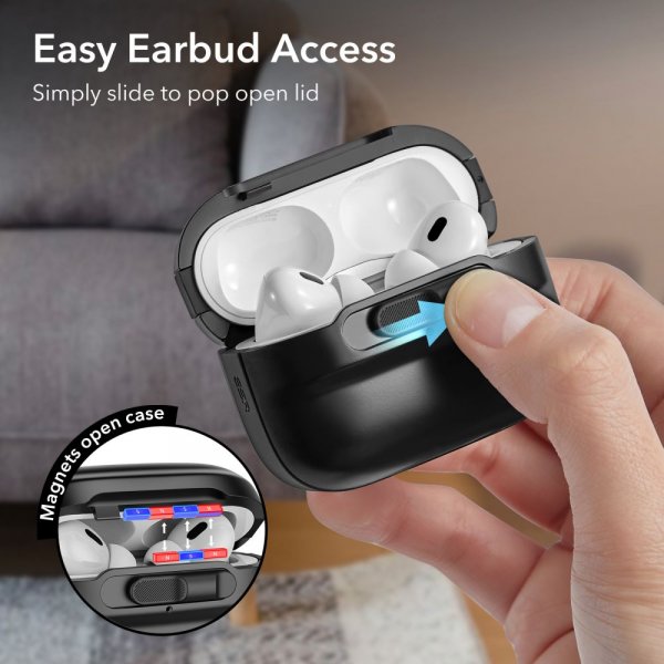 ESR AirPods Pro/AirPods Pro 2 -kuoret, Pulse FlickLock HaloLock, musta