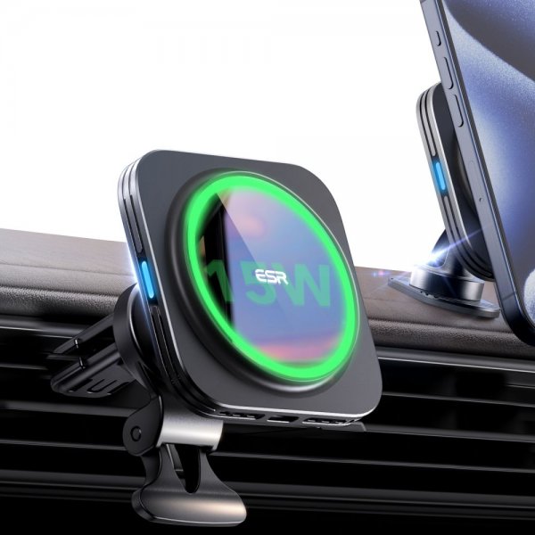 ESR-autoteline Qi2 Air Vent Wireless Car Charger CryoBoost HaloLock Musta