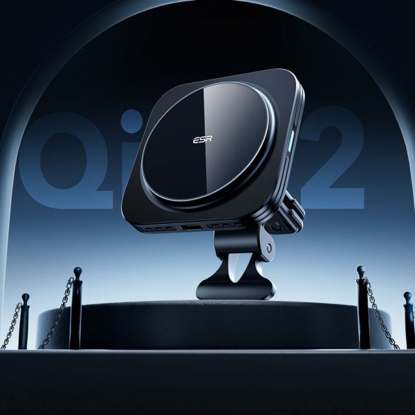 ESR-autoteline Qi2 Air Vent Wireless Car Charger CryoBoost HaloLock Musta