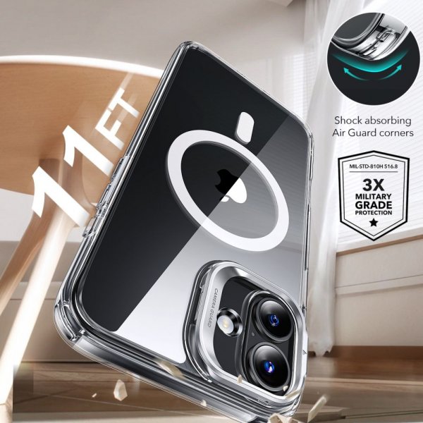 ESR iPhone 16 -kuori ja näytönsuoja Classic Hybrid Kickstand MagSafe Set Läpinäkyvä