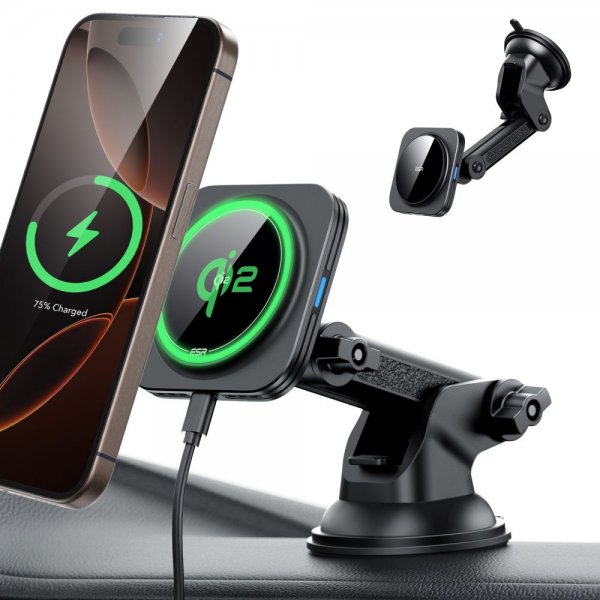 ESR Autoteline Qi2 Kojelauta Langaton Autolaturi HaloLock Musta