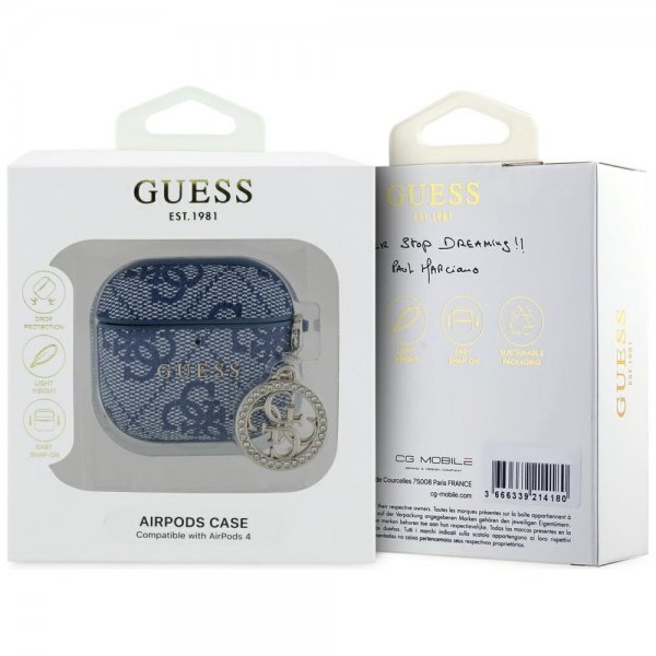 Guess AirPods 4 Kotelot Classic Logo 4G Charm Sininen