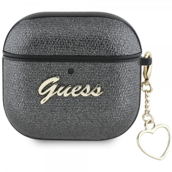 Guess AirPods 4 Metallic Script Charm -suojakuori, musta