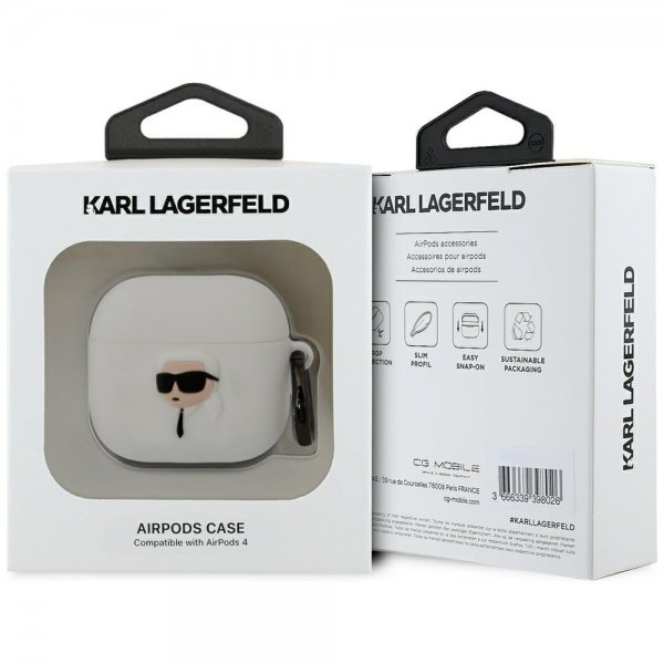 Karl Lagerfeld AirPods 4 Suojakuori Karl 3D Valkoinen