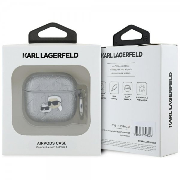Karl Lagerfeld AirPods 4 -kuori Monogram Karl & Choupette Silver