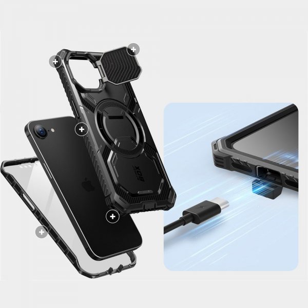 Supcase iPhone 16e/iPhone 17e Kuori ArmorBox MagSafe Musta