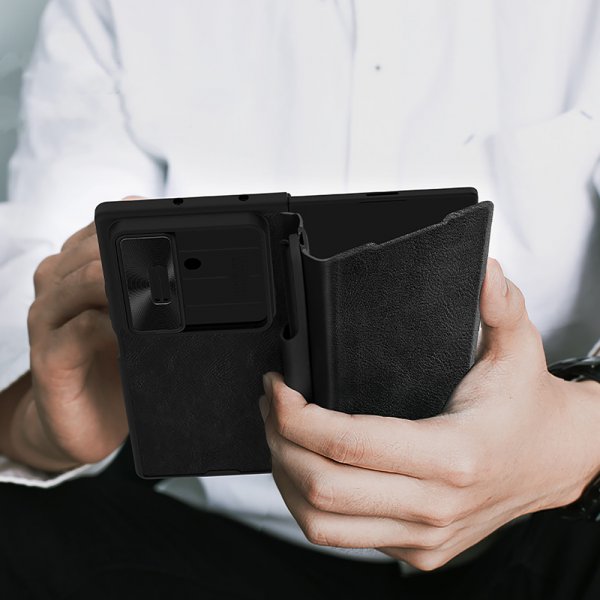 Nillkin Samsung Galaxy Z Fold 7 Kotelo Qin Pro Nahka Musta