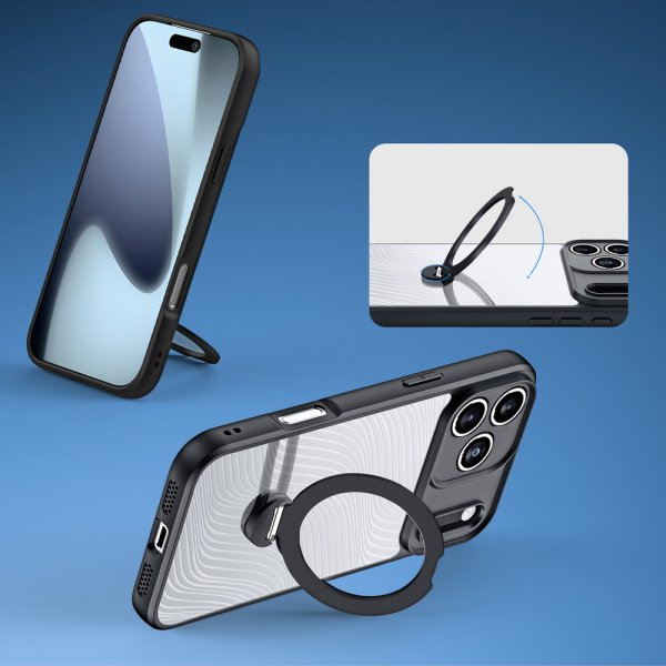 Dux Ducis iPhone 17 Pro Max kuori Aimo Series MagSafe Kickstand Musta