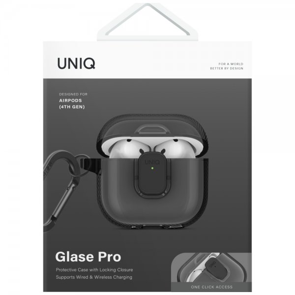 UNIQ AirPods 4 Suojakuori Glase Pro Musta