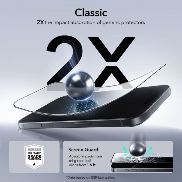 ESR iPhone 16 Pro/iPhone 17 UltraFit -näytönsuoja 2-pakkaus