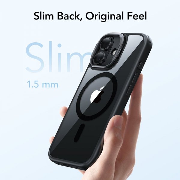 ESR iPhone 17 -suojakuori Classic Hybrid Kickstand MagSafe musta läpinäkyvä