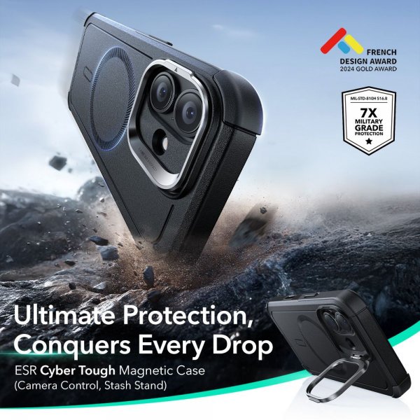 ESR iPhone 17 -kuori Cyber Tough Kickstand MagSafe, musta