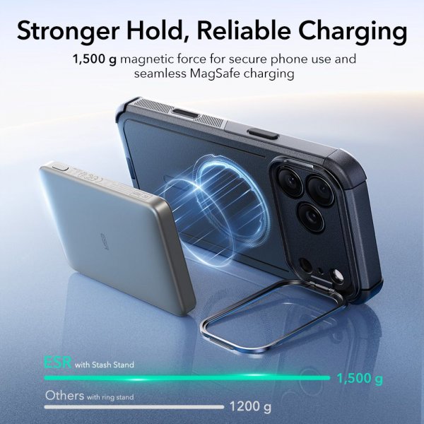 ESR iPhone 17 Pro -kuori Cyber Tough MagSafe-jalustalla, musta