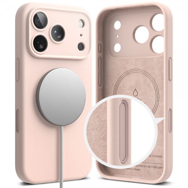 Ringke iPhone 17 Pro Silikonikuori Magneettinen Hiekanroosa