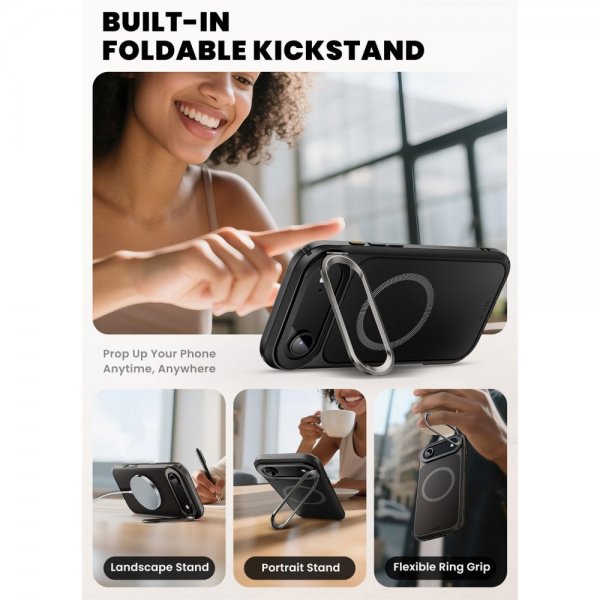 Supcase iPhone Air -kuori Ares Flip MagSafe Musta
