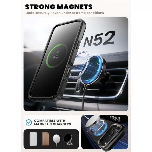 Supcase iPhone 17 Pro Max Ares Flip MagSafe -suojakuori, musta