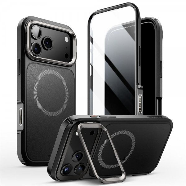 Supcase iPhone 17 Pro -suojakuori Ares Flip MagSafe Musta
