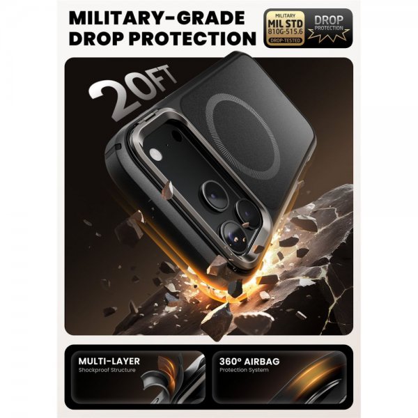 Supcase iPhone 17 Pro -suojakuori Ares Flip MagSafe Musta