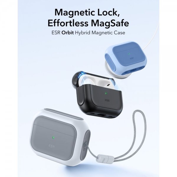 ESR AirPods Pro 3 -kuoret, Orbit Hybrid HaloLock, valkoinen