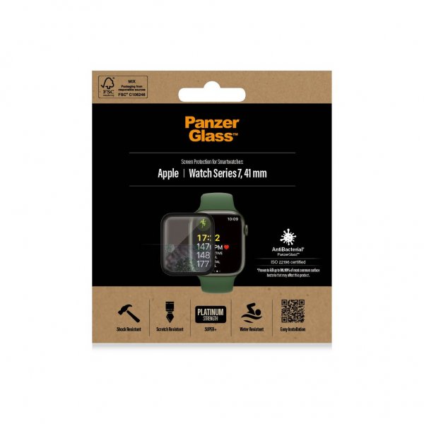 PanzerGlass Apple Watch 41mm (Series 7/8/9) Näytönsuoja Antibacterial Musta