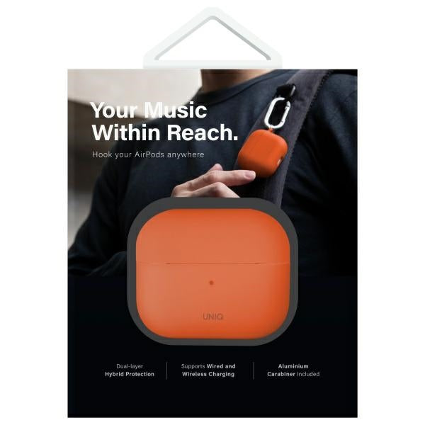 UNIQ AirPods 4 -kuoret ja korvakiinnikkeet Nexo Orange