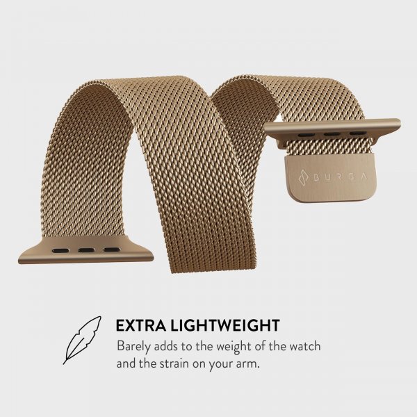 Burga Apple Watch 44/45/46mm/Ultra 49mm ranneke, metalliverkko, kulta
