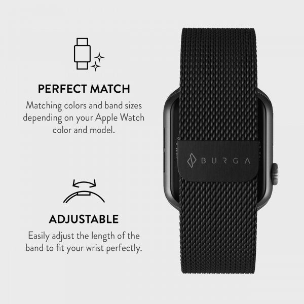 Burga Apple Watch 44/45/46mm/Ultra 49mm ranneke Metal Mesh, musta