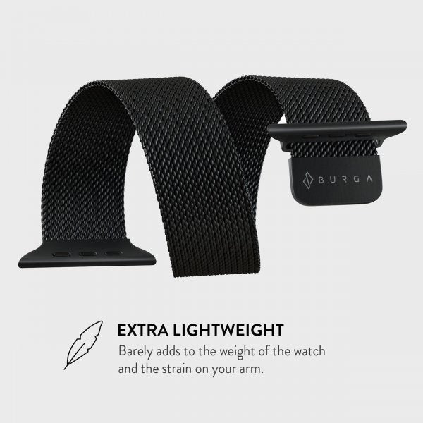 Burga Apple Watch 44/45/46mm/Ultra 49mm ranneke Metal Mesh, musta