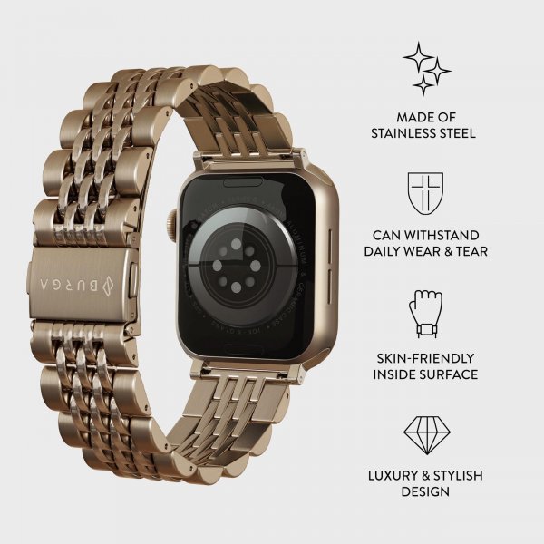 Burga Apple Watch 44/45/46mm/Ultra 49mm ranneke, metalli, kulta