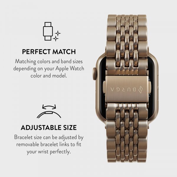 Burga Apple Watch 44/45/46mm/Ultra 49mm ranneke, metalli, kulta