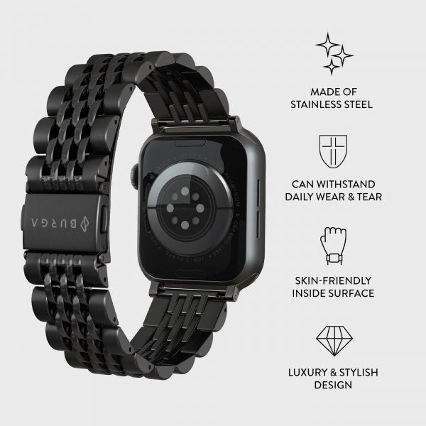 Burga Apple Watch 44/45/46mm/Ultra 49mm Ranneke Metalli Musta