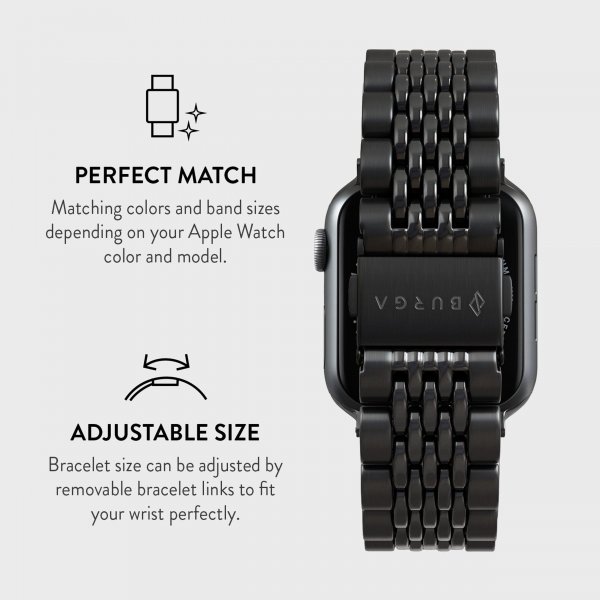 Burga Apple Watch 38/40/41/42mm Metalliranneke Musta