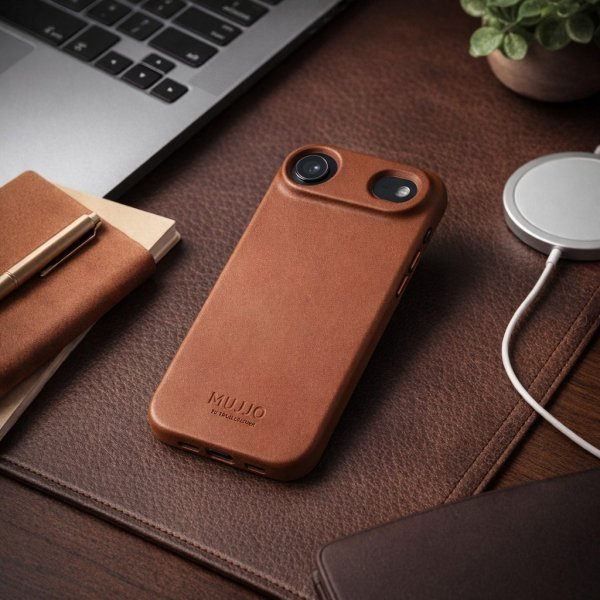 Mujjo iPhone Air-kuori, täysnahkainen, MagSafe, Tan