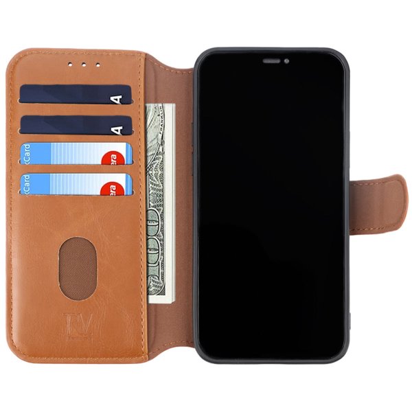 Rvelon iPhone 12/iPhone 12 Pro Kotelo, taitettava korttipaikka, ruskea