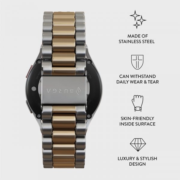Burga Samsung Galaxy Watch 20mm Ranneke Metalli Hopea Kulta