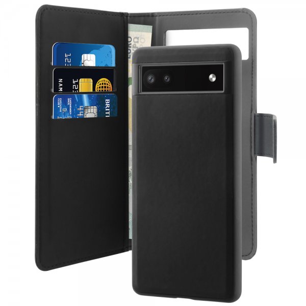 Puro Google Pixel 6a Kotelo Lompakko Irrotettava 2 in 1 Musta