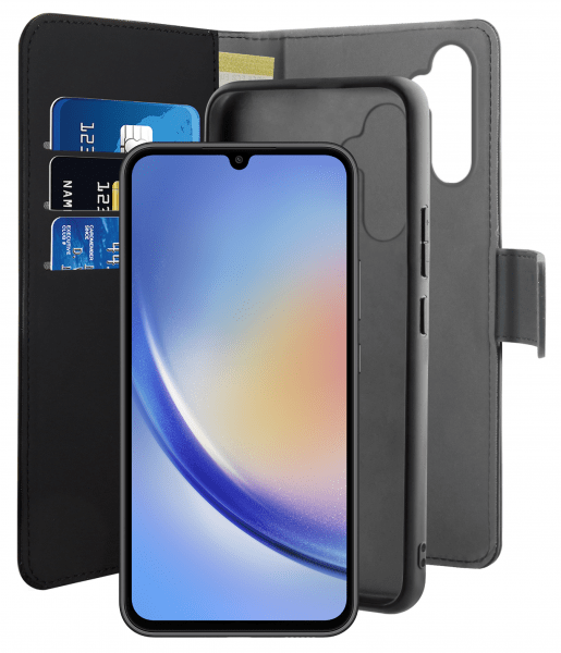 Puro Samsung Galaxy A34 5G -suojakotelo, lompakko, irrotettava 2-in-1, musta